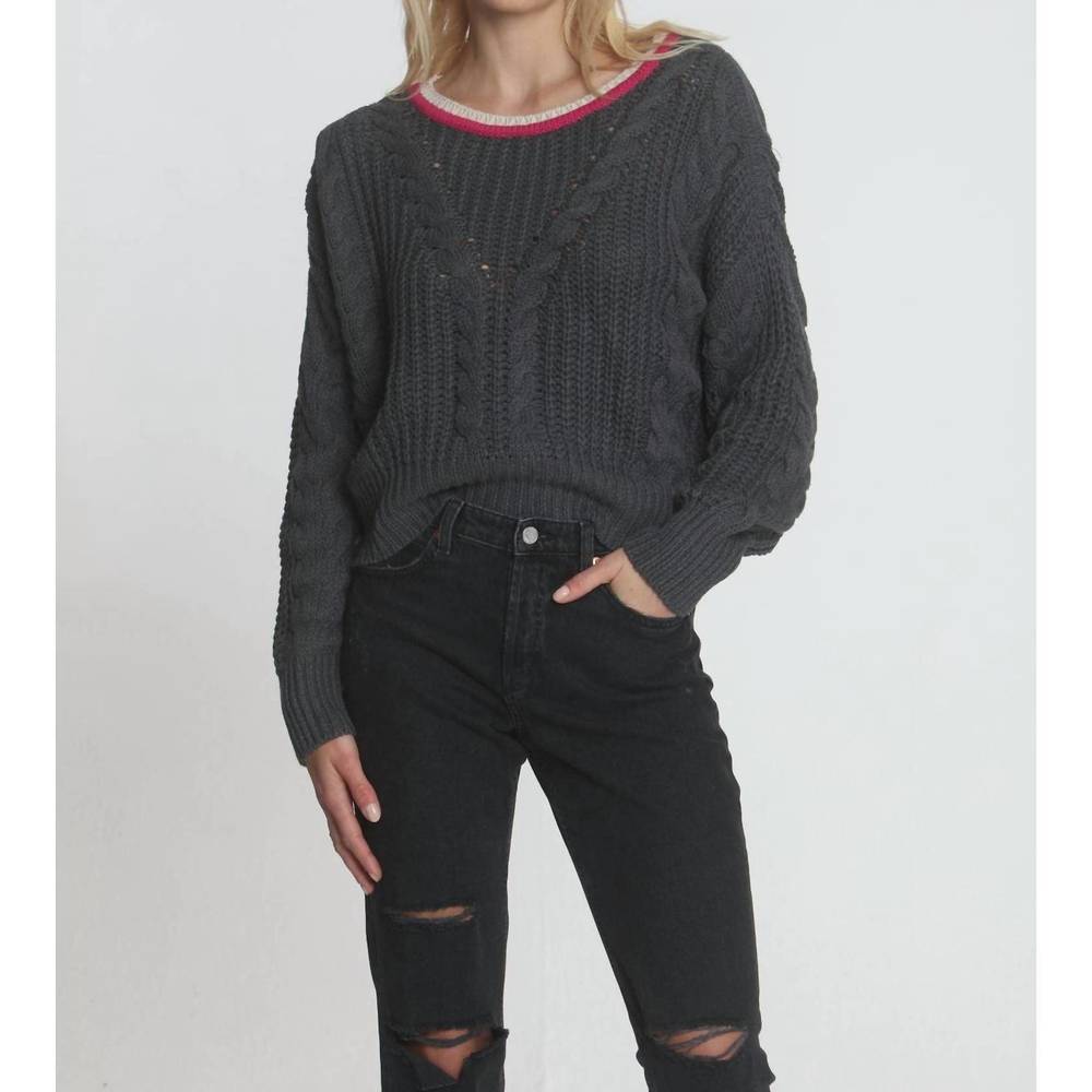NEW LABEL+THREAD women's dakota cable crew in charcoal
